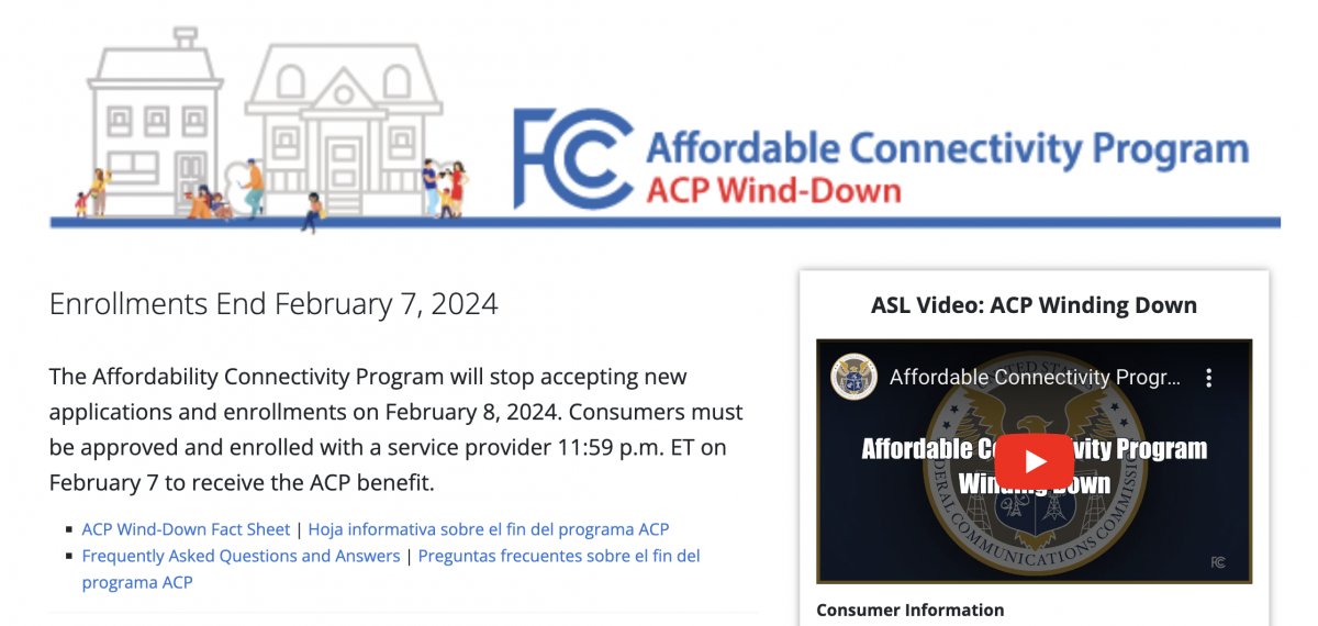 FCC ACP website screenshot